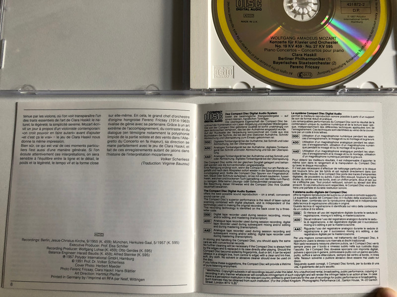 Clara Haskil, Ferenc Fricsay - Mozart - Klavierkonzerte Nos. 19 & 27 / Deutsche Grammophon Dokumente / Deutsche Grammophon Audio CD 1991 Mono / 431 872-2