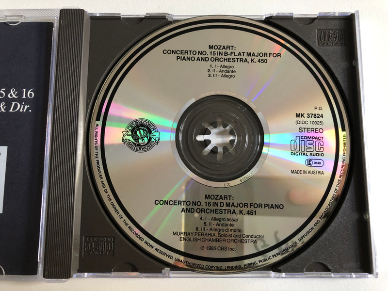 Mozart: Piano Concertos Nos. 15 & 16 - Murray Perahia / English Chamber Orchestra / CBS Masterworks Audio CD 1983 Stereo / MK 37824