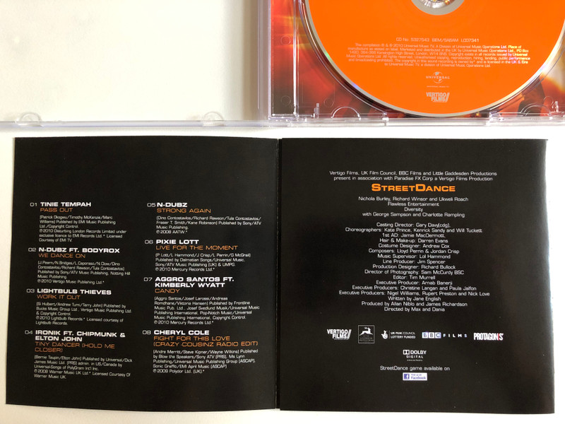 StreetDance (Music From & Inspired By The Motion Picture) / N-Dubz, Tinie Tempah, Cheryl Cole, Pixie Lott, Ironik, Wiley, Aggro Santos Ft. Kimberly Wyatt / Universal Music TV Audio CD 2010 / 5327543
