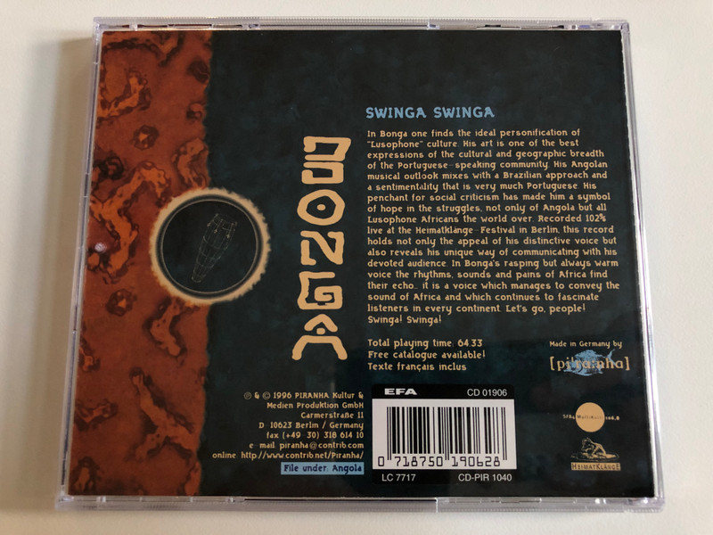 Bonga – Swinga Swinga / The Voice of Angola 102% Live / Piranha Audio CD 1996 / CD-PIR 1040