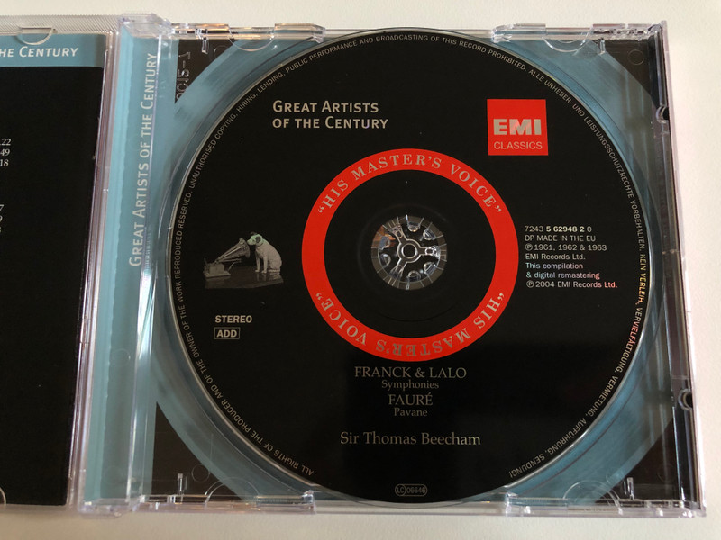 Sir Thomas Beecham - Franck: Symphony in D minor, Lalo: Symphony in G minor, Faure: Pavane / Orchestre National de la Radiodiffusion Francaise / Great Artists Of The Century / EMI Classics Audio CD 2004 Stereo / 724356294820