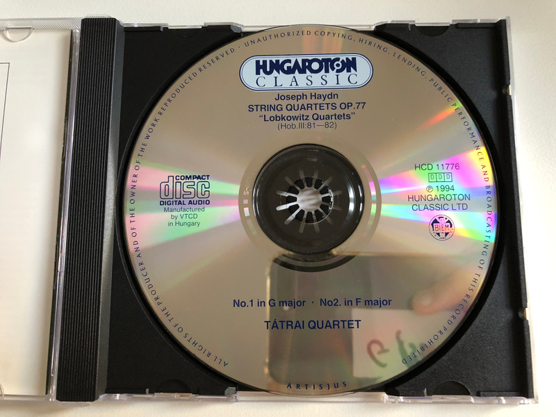 Joseph Haydn - "Lobkowitz Quartets" Op. 77 - Tátrai Quartet / Hungaroton Classic Audio CD 1994 Stereo / HCD 11776