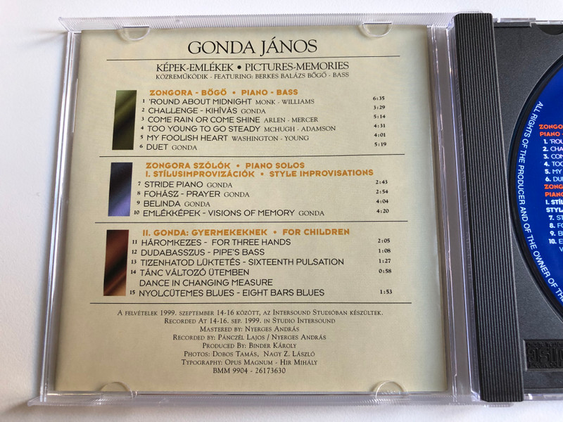 Gonda Janos - Kepek, Emlekek = Pictures, Memories - Featuring: Berkes Balazs / Audio CD 1999 / BMM 9904 - 26173630