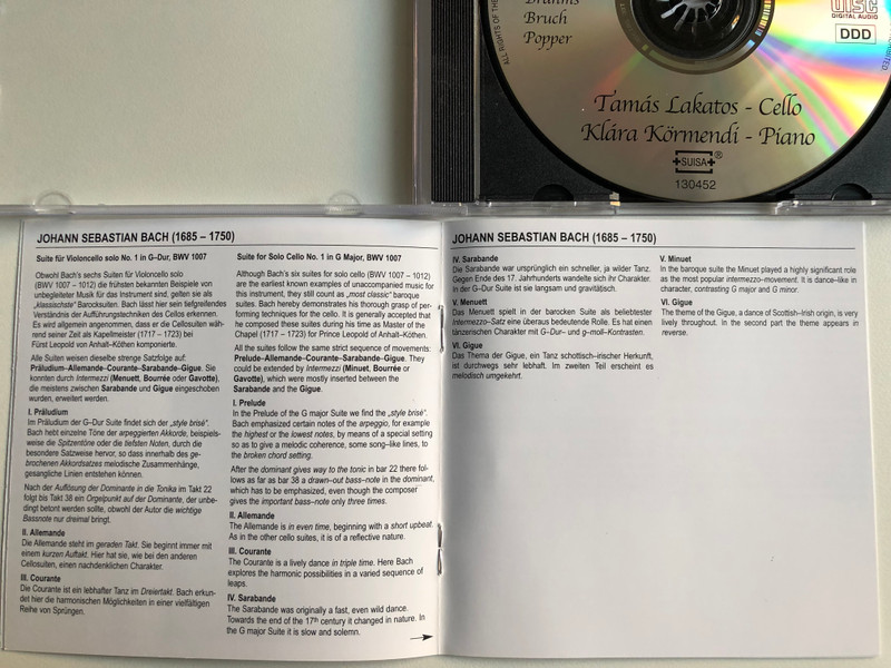 Berühmte Cellowerke = Famous Cello Works - Vivaldi, Bach, Brahms, Bruch, Popper / Tamás Lakatos - cello, Klára Körmendi - piano / Audio CD 2000 / 130452