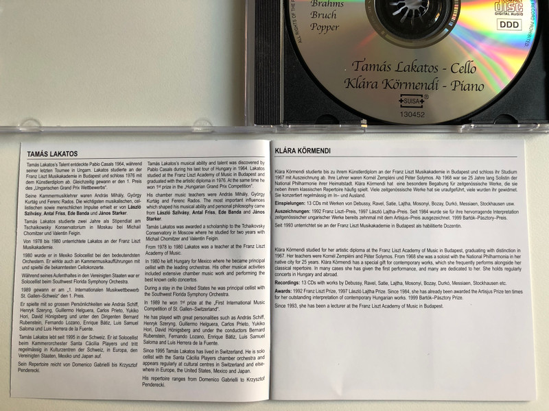 Berühmte Cellowerke = Famous Cello Works - Vivaldi, Bach, Brahms, Bruch, Popper / Tamás Lakatos - cello, Klára Körmendi - piano / Audio CD 2000 / 130452