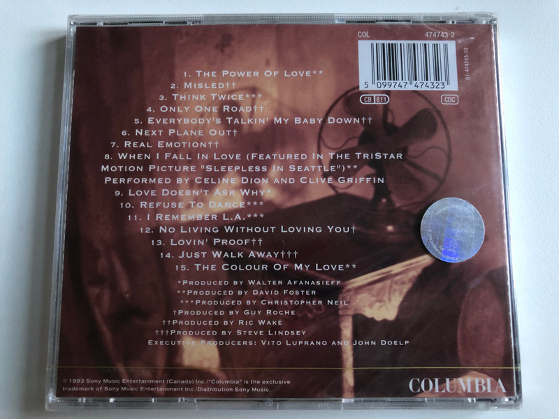 Céline Dion – The Colour Of My Love / Includes ''Only One Road'' & the UK No. 1 single ''Think Twice'' / Columbia Audio CD 1993 / 474743 2