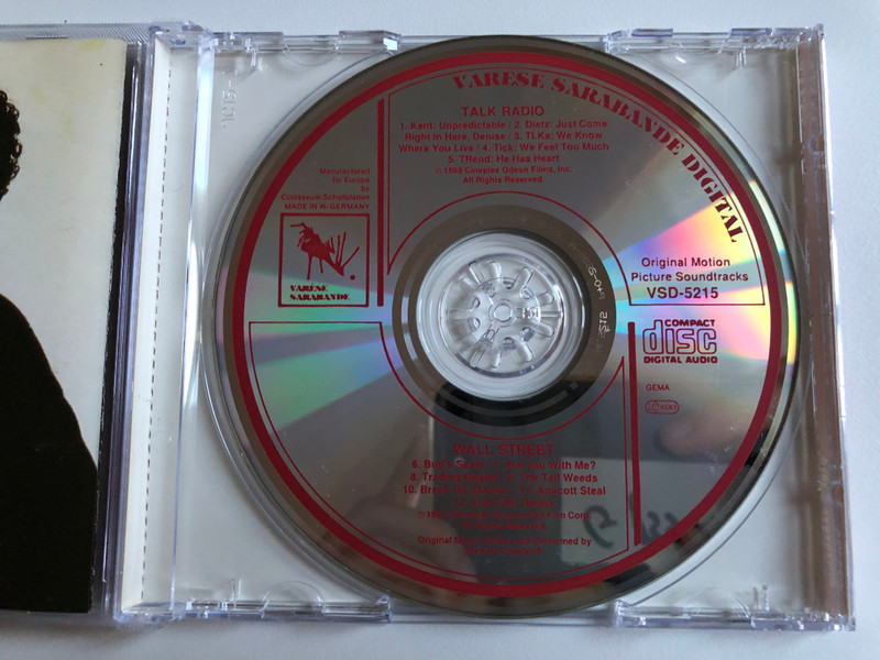 Music by Stewart Copeland – Talk Radio (Original Motion Picture Soundtrack) / Also contains Wall Street composed by Stewart Copeland / Varèse Sarabande Audio CD 1988 / VSD-5215 