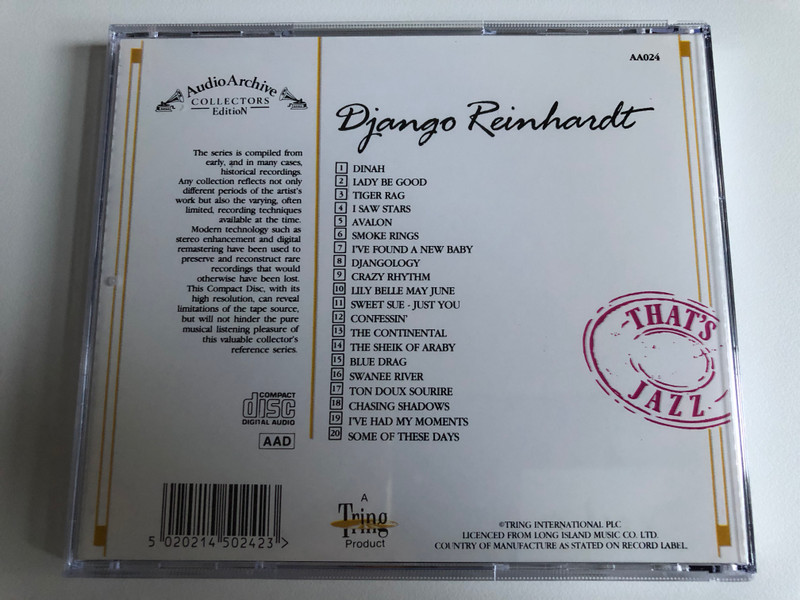 Django Reinhardt – 20 Reflective Recordings / Audio Archive Collectors Edition, That's Jazz / Audio Archive Audio CD / AA024