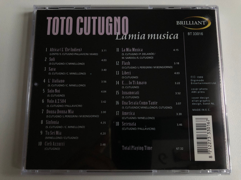 Toto Cutugno – La Mia Musica / L'Italiano, La Mia Musica, Africa (L' Ete Indien), Donna Donna Mia, Solo Noi, and many others / Brilliant Audio CD 1999 / BT 33016