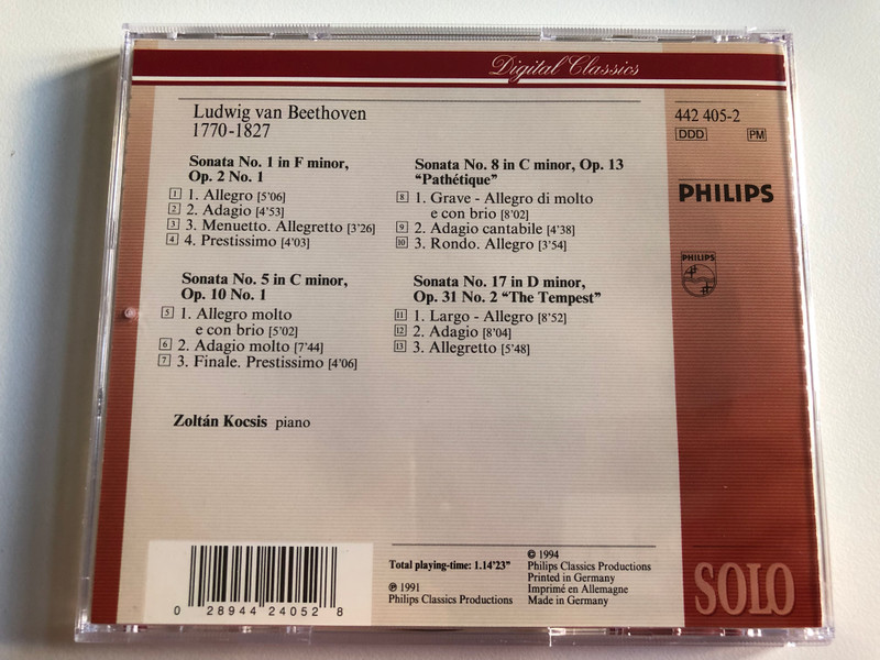 Kocsis plays Beethoven including the "Pathétique" / 70 min + / Philips Audio CD 1994 / 442 405-2