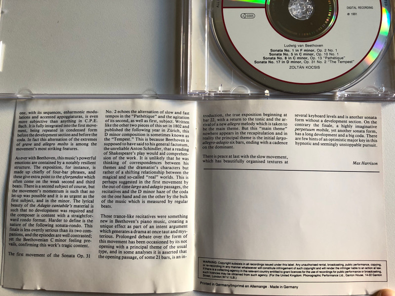 Kocsis plays Beethoven including the "Pathétique" / 70 min + / Philips Audio CD 1994 / 442 405-2