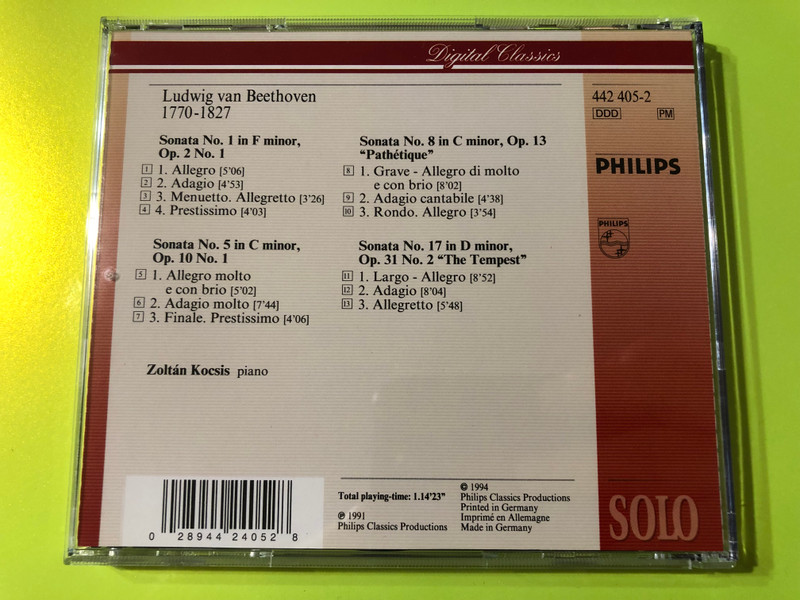 Kocsis plays Beethoven including the "Pathétique" / 70 min + / Philips Audio CD 1994 / 442 405-2 (028944240528) 