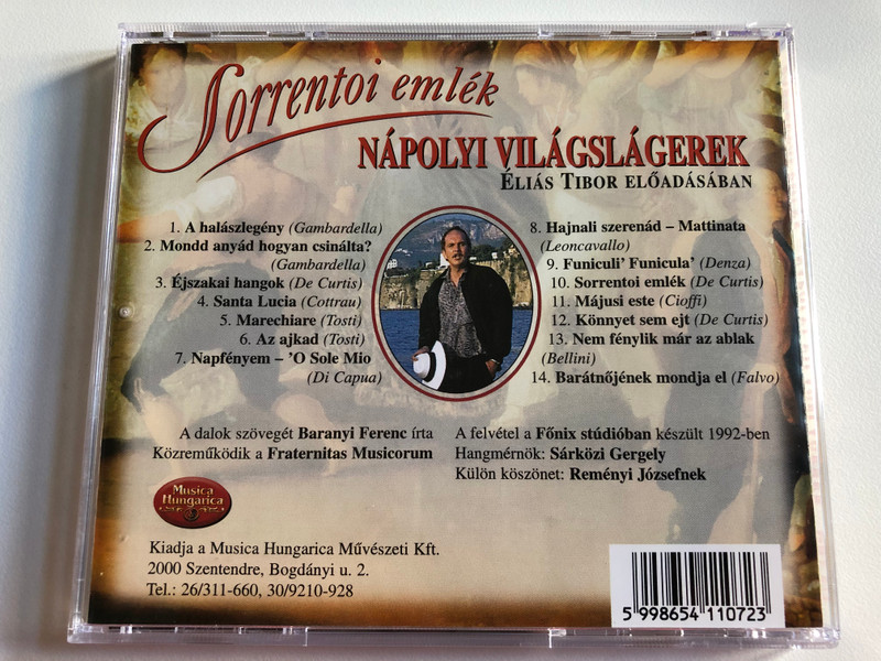 Sorrentoi emlek - Napolyi Vilagslagerek / Funiculi'Funicula', Santa Lucia, 'O Sole Mio, es mas... / Musica Hungarica Audio CD 1999 Stereo / MHA 072