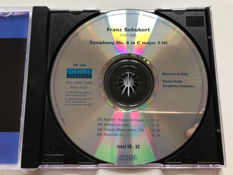 Bertrand de Billy - Vienna Radio Symphony Orchestra / Franz Schubert - Symphony No. 8 in C major / Oehms Classics Audio CD 2004 / OC 339