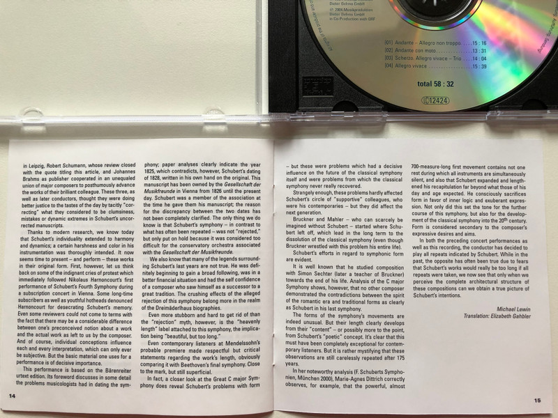 Bertrand de Billy - Vienna Radio Symphony Orchestra / Franz Schubert - Symphony No. 8 in C major / Oehms Classics Audio CD 2004 / OC 339