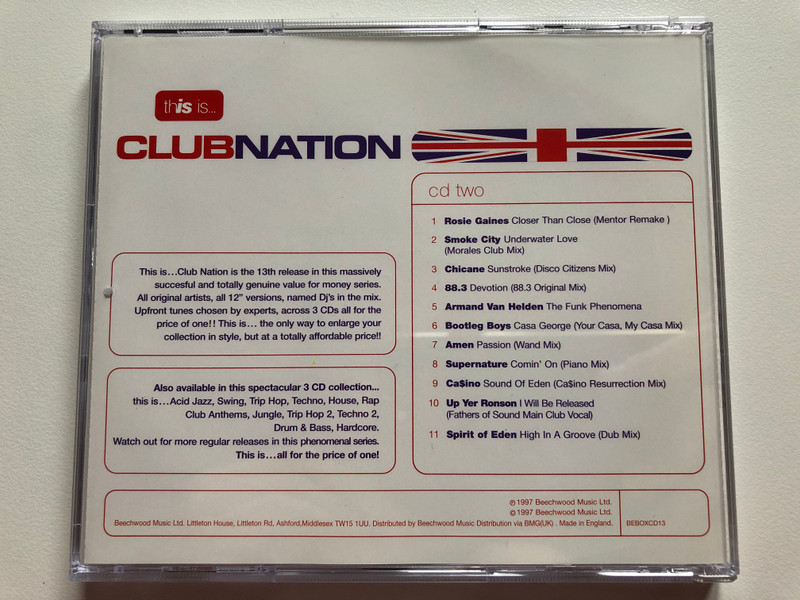 This Is... Club Nation / Sash, Rosie Gaines, Chicane, Sneaker Pimps, Strike, The Course, Basement Jaxx, Robin S., Apollo 440, Ca$ino, Smoke City, Amen, Armand Van Helden, Up Yer Ronson... / Beechwood Music 3x Audio CD, Box Set / BEBOXCD13
