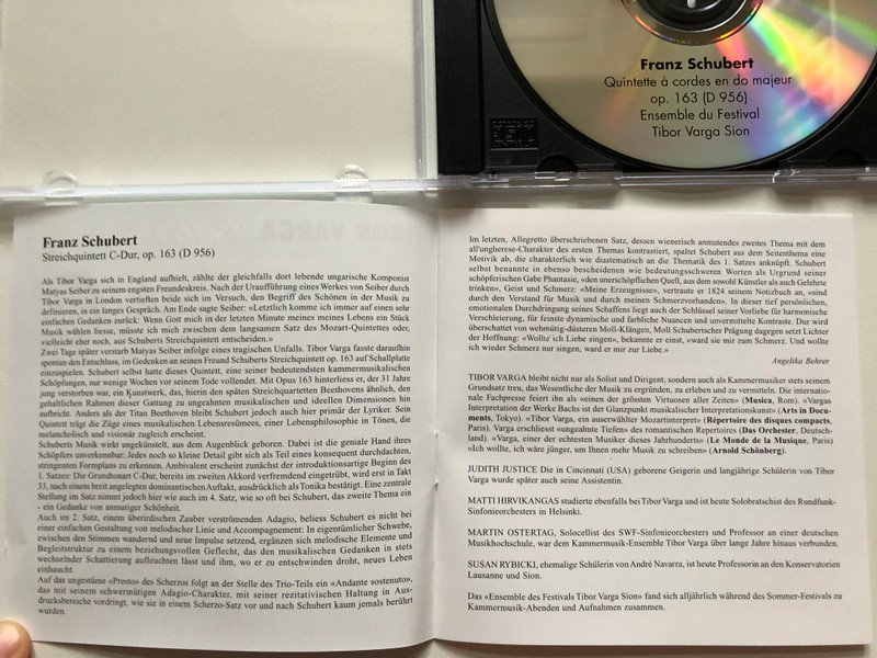 Tibor Varga Collection - 5 - Franz Schubert - Quintette do maj. op. 163 (D 956) / Audio CD