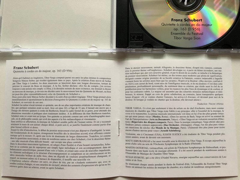 Tibor Varga Collection - 5 - Franz Schubert - Quintette do maj. op. 163 (D 956) / Audio CD