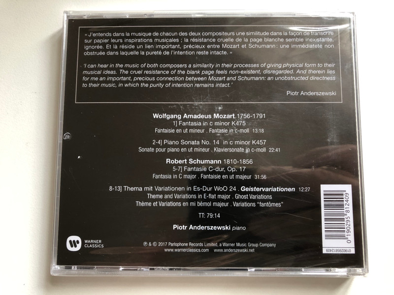 Mozart, Schumann - Fantaisies - Piotr Anderszewski / Warner Classics Audio CD 2017 / 0190295812409