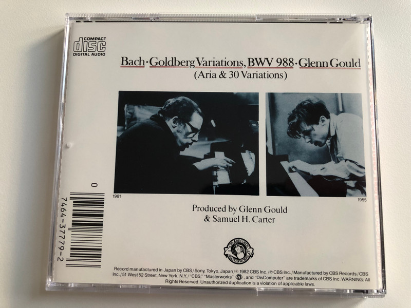 Bach - The Goldberg Variations - Glenn Gould / CBS Masterworks Audio CD / MK 37779