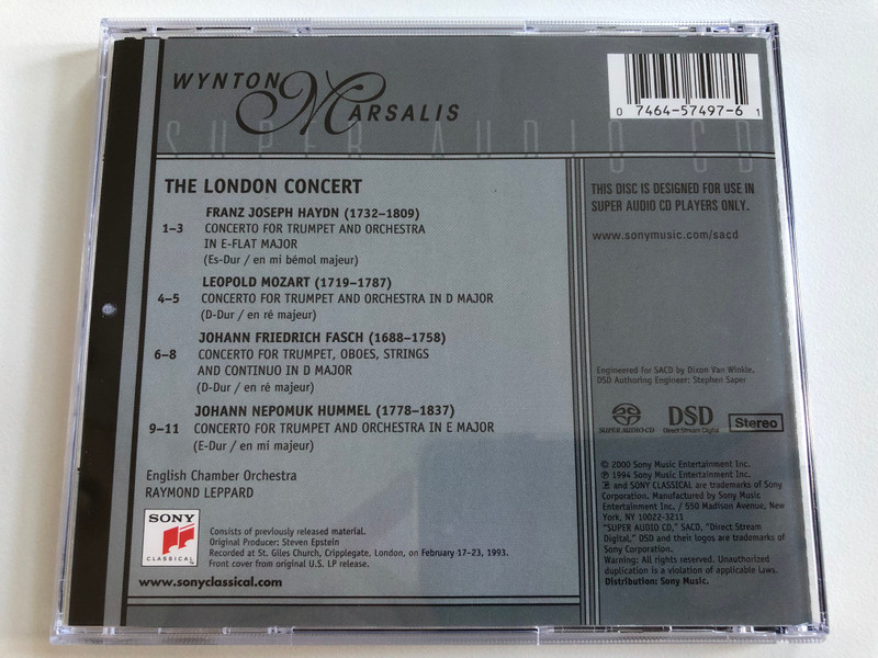 Wynton Marsalis – The London Concert / Haydn, Hummel, L. Mozart / English Chamber Orchestra, Raymond Leppard / Sony Classical Audio CD 2000 Stereo / SS 57497 