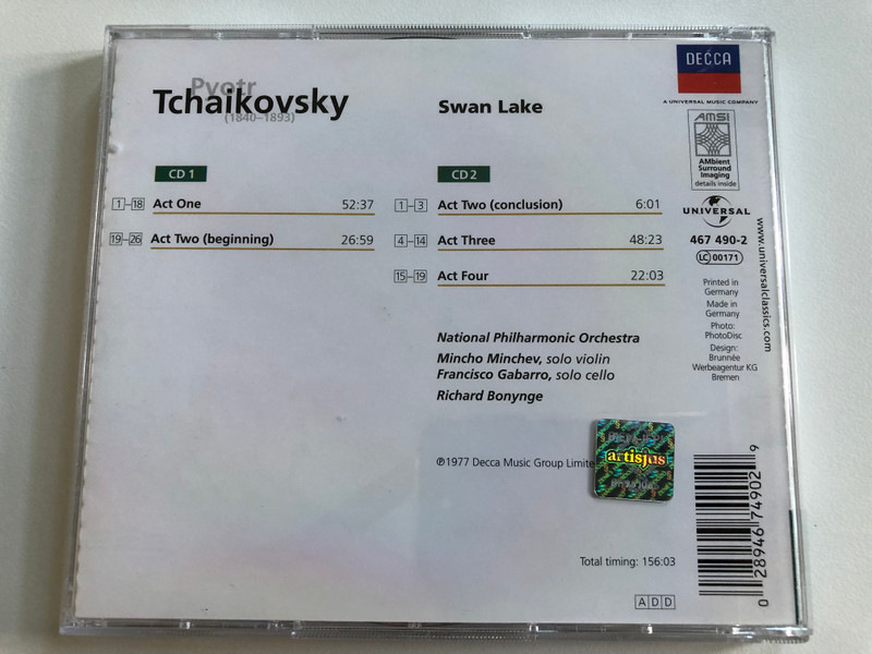 Pyotr Tchaikovsky - Swan Lake / National Philharmonic Orchestra, Richard Bonynge / Decca 2x Audio CD / 467 490-2