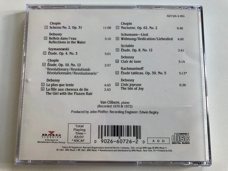 Van Cliburn – My Favorite Encores / Chopin, Debussy, Rachmaninoff, Schumann, Scriabin, Szymanowski / Van Cliburn Collection / RCA Victor Audio CD 1991 / 60726-2-RG