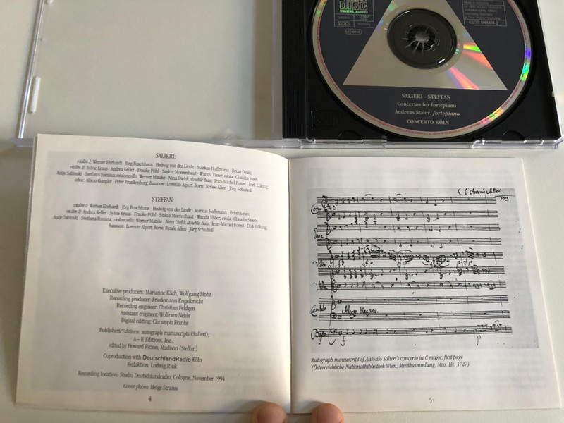 Salieri, Steffan - Concertos for Fortepiano / Andreas Staier, Concerto Köln / Teldec Audio CD 1995 Stereo / 4509-94569-