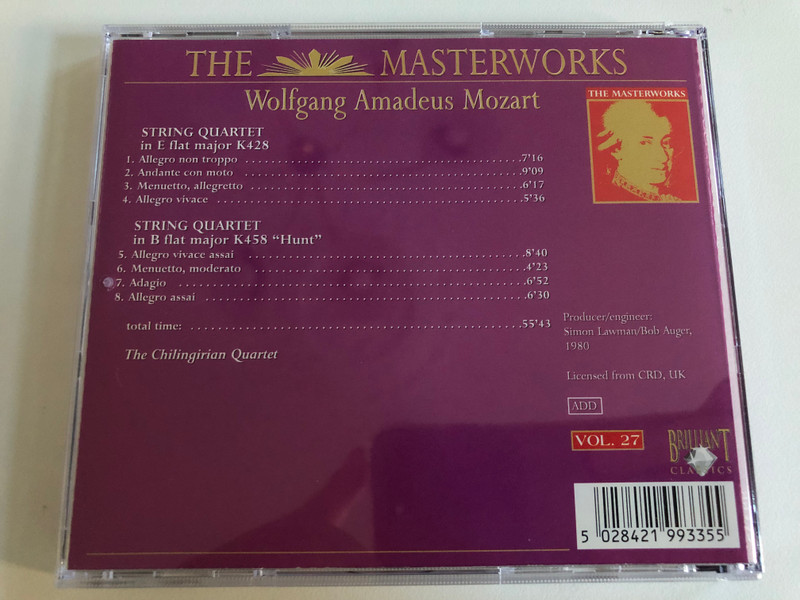 The Masterworks / Wolfgang Amadeus Mozart - Vol. 27 - ''Haydn Quartets Vol. 2'',  String Quartets in E flat major K428, in B flat major K458 ''Hunt'' / Brilliant Classics Audio CD / 99335