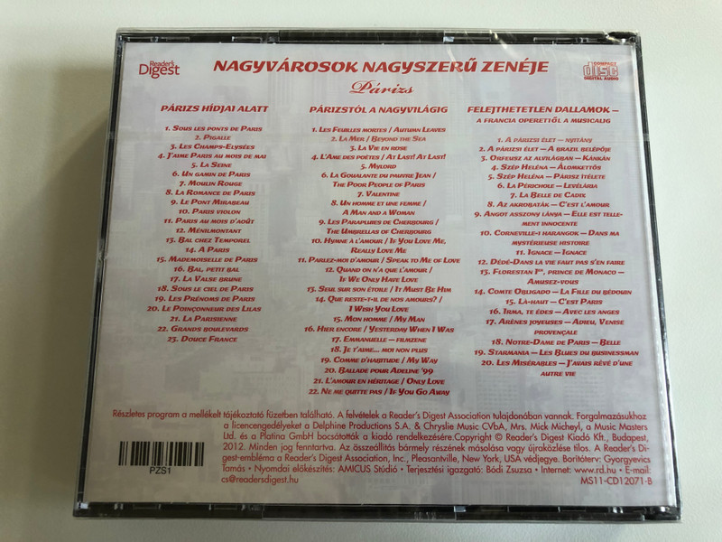 Parizs - Nagyvarosok Nagyszeru zeneje / Reader's Digest 3x Audio CD / MS11-CD12071-1-3