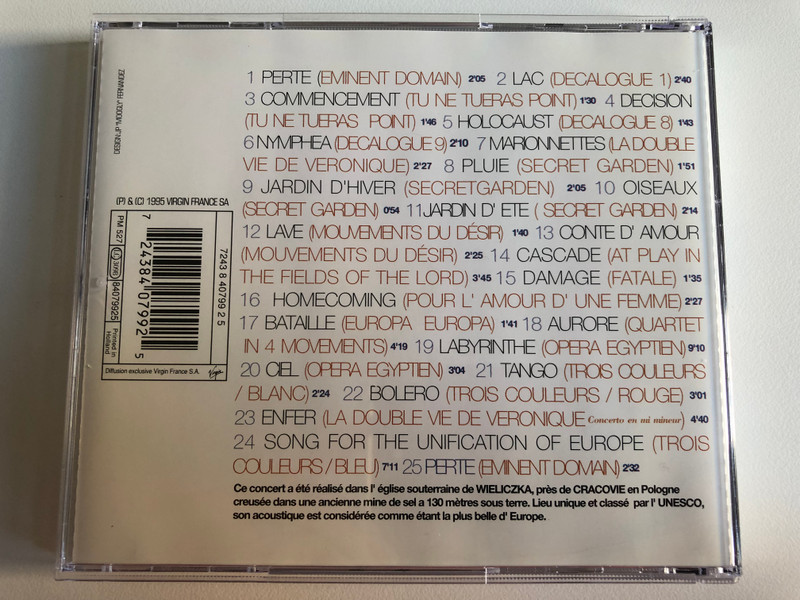 Preisner's Music / Contient: La Double Vie De Veronique, Bleu Blanc Rouge, Le Decalogue, Europa Europa, Fatale,... / Virgin Audio CD 1995 / 724384079925