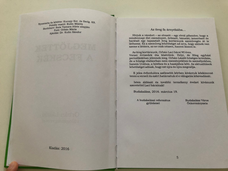 Megjöttek a fecskék - Orbán László válogatott versei / Budakalász 2016 / Hungarian Christian poems by reformed preacher László Orbán / Hardcover (MegjöttekAFecskék)