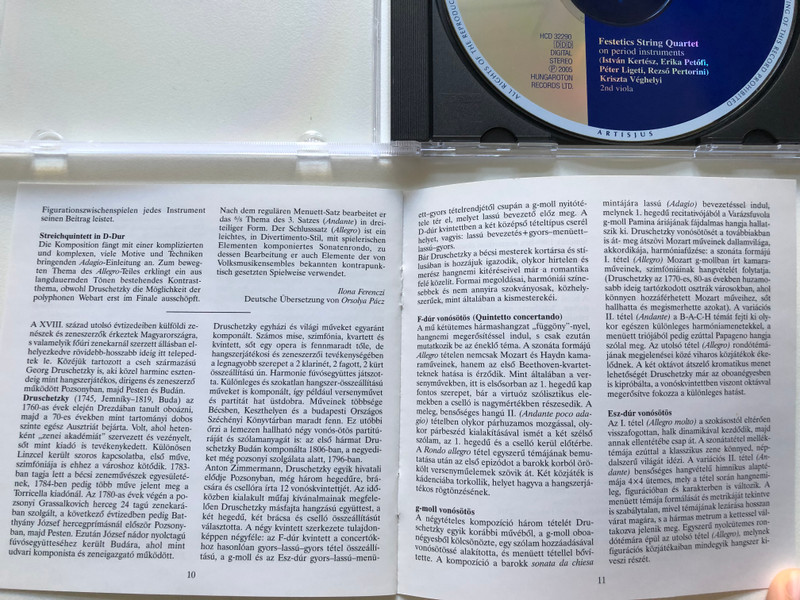 Georg Druschetzky - Four String Quintets / Festetics String Quartet on period instruments, Istvan Kertesz, Erika Petofi, Peter Ligeti, Rezso Pertorini, Kriszta Vergelyi (2nd viola) / Hungaroton Classic Audio CD 2005 Stereo / HCD 32290
