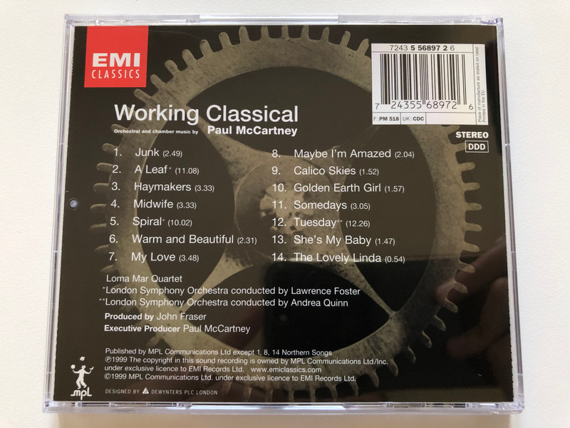 Working Classical - Orchestral and chamber music by Paul McCartney / London Symphony Orchestra, Loma Mar Quartet / MPL Audio CD 1999 Stereo / 724355689726