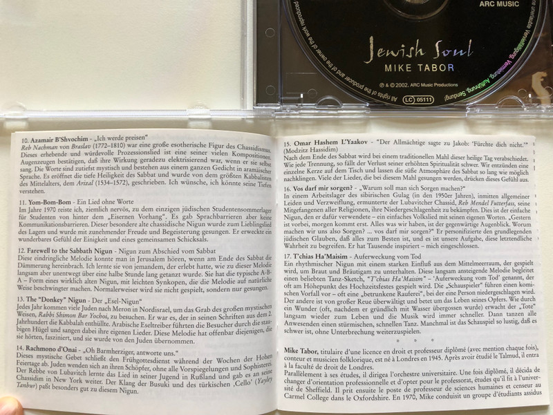 Jewish Soul: A World of Passion, Yearning and Joy ... - Mike Tabor / ARC Music Audio CD 2002 / EUCD 1705