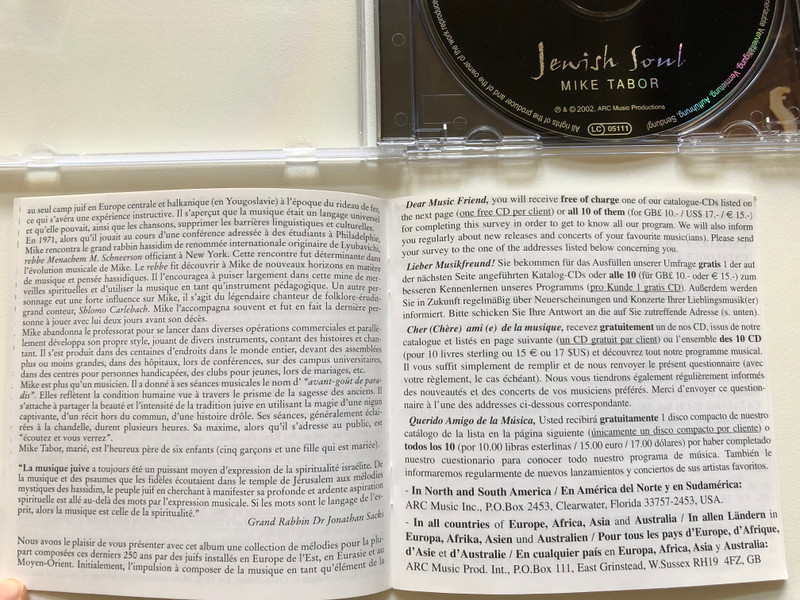 Jewish Soul: A World of Passion, Yearning and Joy ... - Mike Tabor / ARC Music Audio CD 2002 / EUCD 1705