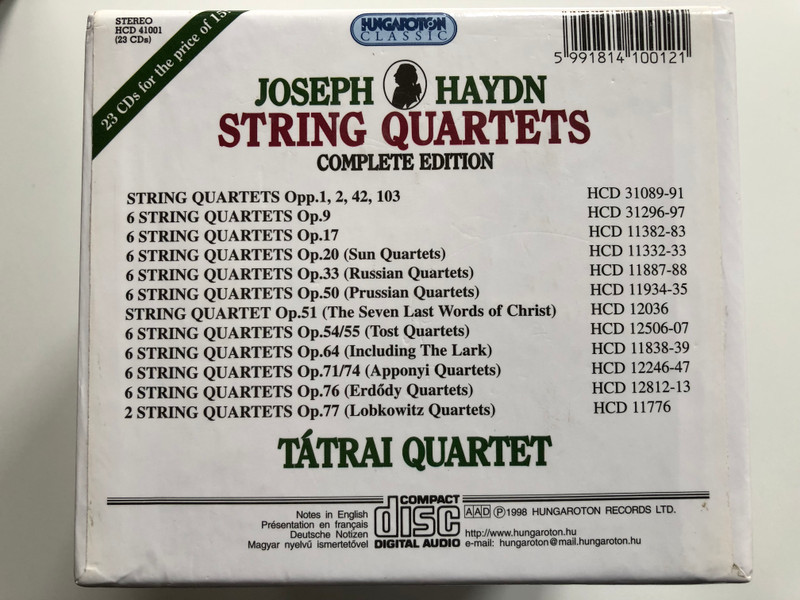 Joseph Haydn - String Quartets Complete Edition - Tátrai Quartet / 23 CDs for the price of 15! / Hungaroton Classic 23x Audio CD 1998 Stereo / HCD 41001 (5991814100121)