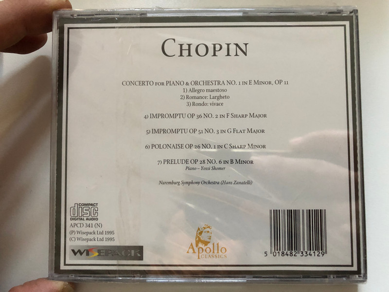Chopin / Concerto For Piano & Orchestra No. 1 in E Minor, Op. 11 (Allegro Maestoso, Romance: Largheto, Rondo: Vivace), Impromptu Op 36 No. 2 In F Sharp Major, Impromptu Op 51 No. 3 in G flat Major / Apollo Classics Audio CD 1995 / APCD 341 (N)