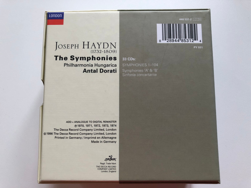 Haydn - The Symphonies - Philharmonia Hungarica, Antal Dorati / London Records 33x Audio CD 1996, Box Set / 448 531-2