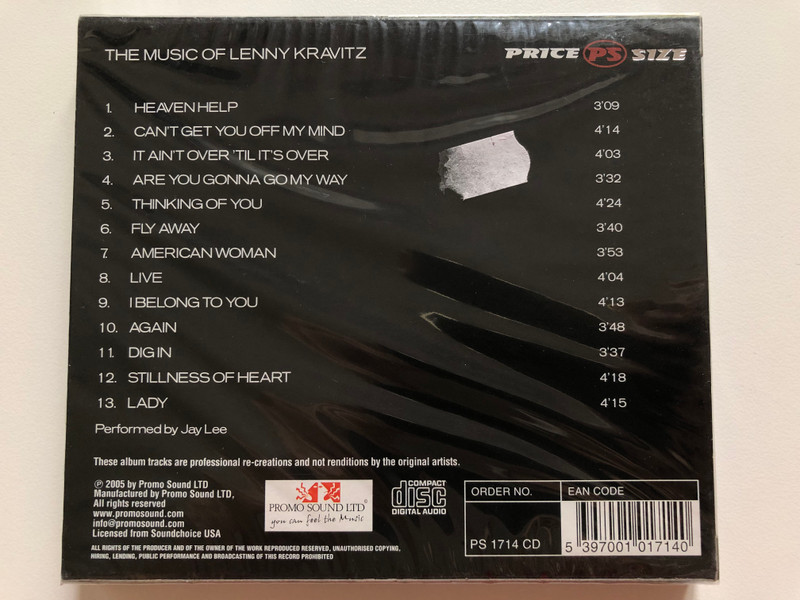 The Music Of Lenny / Heaven Help, Can't Get You Off My Mind, It Ain't Over 'Til It's Over, Are You Gonna Go My Way, Lady / The Hits Re-Loaded Performed by Jay Lee / Price Size Audio CD 2005 / PS 1714 CD
