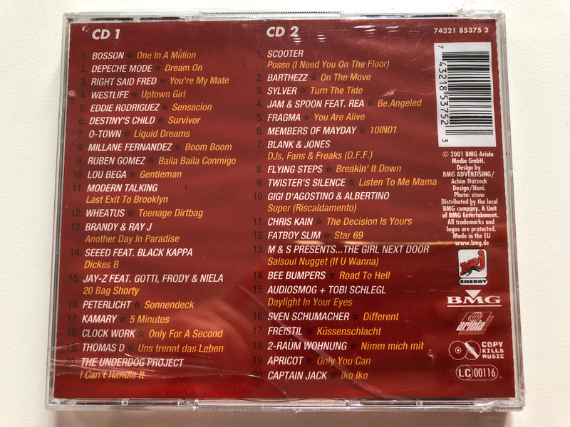 Booom 2001 - The Second / 40 Explosive Hits / Bosson, Jam & Spoon, Westlife, Sylver, Flying Steps, Right Said Fred, Depeche Mode, Scooter / BMG 2x Audio CD 2001 / 74321 85375 2