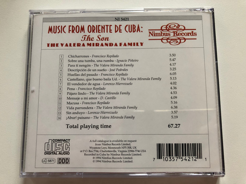Familia Valera Miranda – Music From Oriente De Cuba - The Son / Nimbus Records Audio CD 1994 / NI 5421