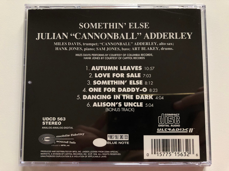 Somethin' Else - Cannonball Adderley - Miles Davis, Hank Jones, Sam Jones, Art Blakey (Original Master Recording) / Mobile Fidelity Sound Lab Audio CD Stereo / UDCD 563