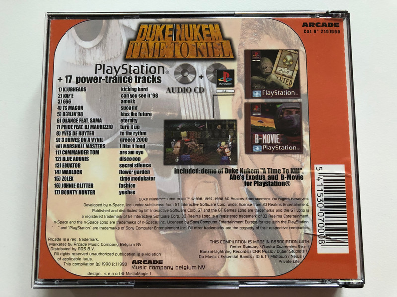 Duke Nukem - Time To Kill - Powertracks / Includes: demo/preiview for Playstation + 17 power-trance tracks / Arcade Audio CD + Playstation CD 1998 / 2107000 