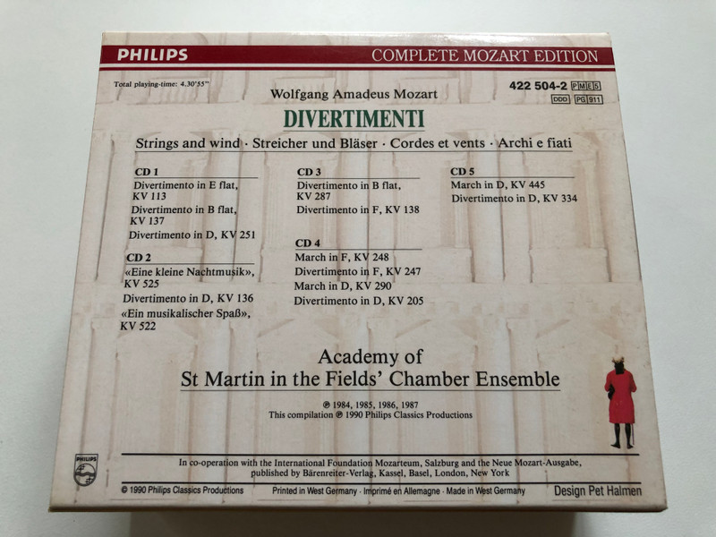 Mozart - Divertimenti - Strings And Wind / Complete Mozart Edition / Philips 5x Audio CD 1990 / 422 504-2