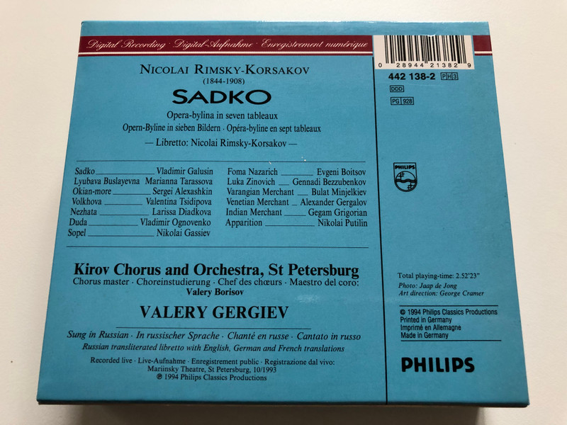 Rimsky-Korsakov - Sadko / Kirov Opera And Orchestra, St Petersburg, Valery Gergiev / Live Recording / Philips Digital Classics 3x Audio CD 1994 Stereo / 442 138-2