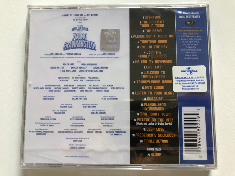 The New Mel Brooks Musical Young Frankenstein (Original Broadway Cast Recording) / Book By Mel Brooks & Thomas Meehan, Music & Lyrics by Mel Books / Decca Broadway Audio CD 2007 / 478 0249 DH