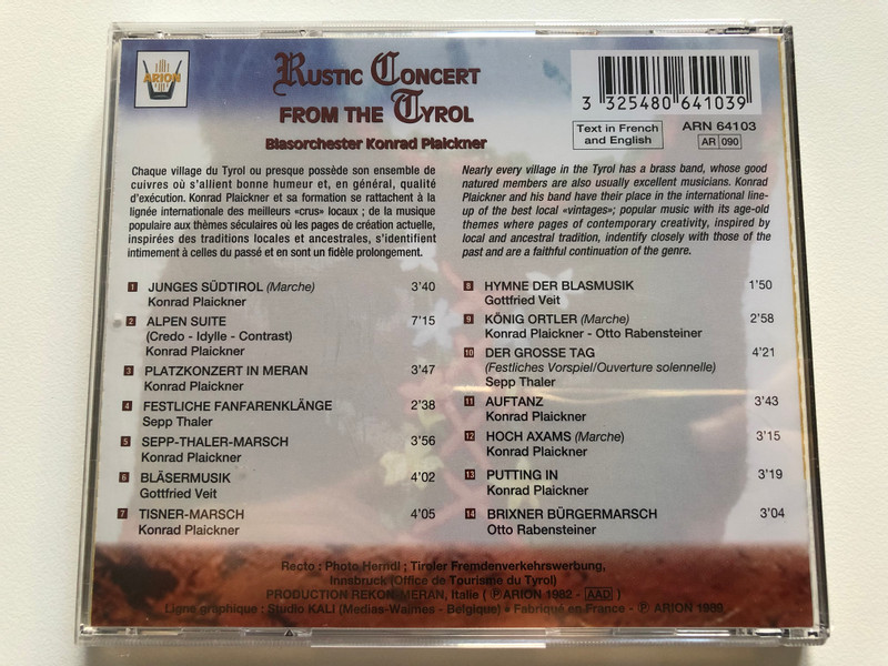 Concert Champêtre Tyrolien - Blasorchester Konrad Plaickner / Arion Audio CD 1989 / ARN 64103