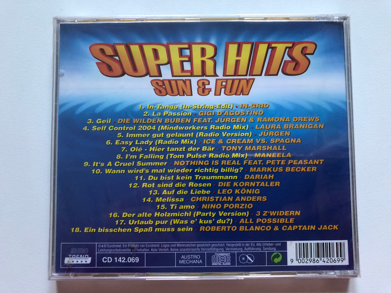 Super Hits - Sun & Fun / Ein biBchen, SpaB muss sein, Der alte Holzmichl, 1n Tango, Ti amo, Wann wird's mal wieder richtig billig?, Geil, La Passion, Urlaub pur (Was e' kus' du?) / Roberto Blanco & Captain Jack / Eurotrend Audio CD / CD 142.069