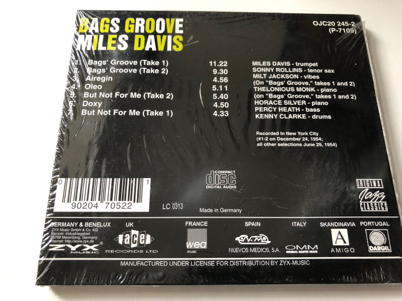 Bags Groove - Miles Davis / Sonny Rollins, Milt Jackson, Thelonious Monk, Horace Silver, Percy Heath, Kenny Clarke / Prestige Audio CD / P-7109